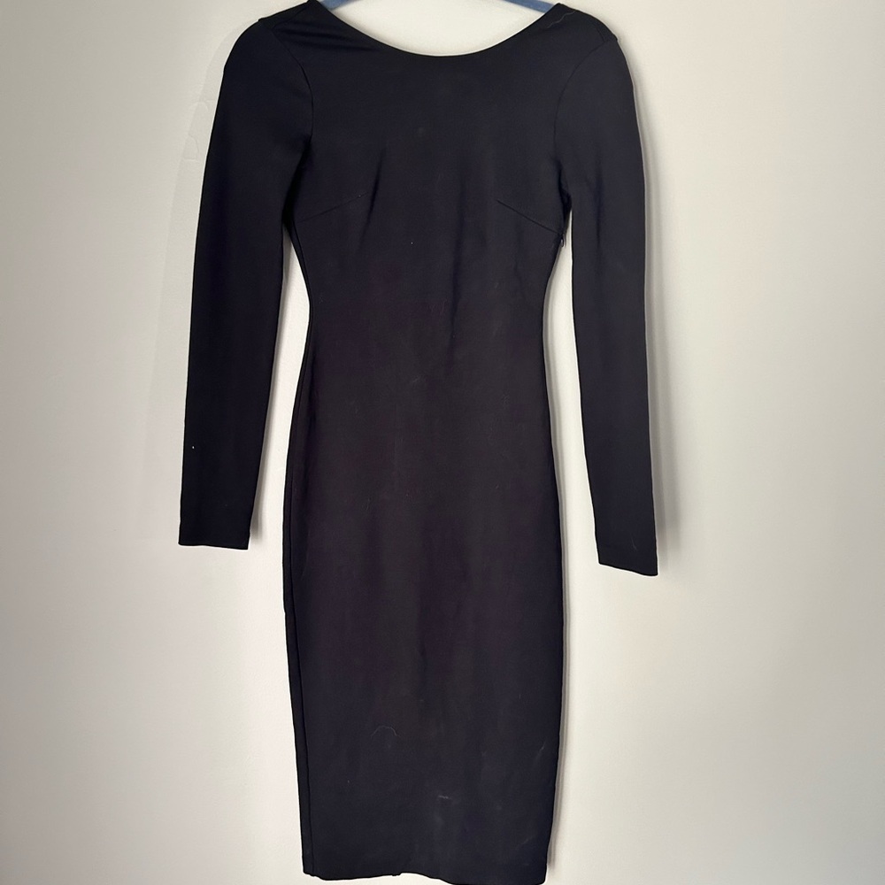 Lulus Black Long Sleeve Bodycon Midi Dress XS Deep V Open Back
